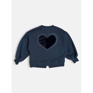 Zara Girls Black Velour Heart Sweatshirt Size 8 Valentine’s Day